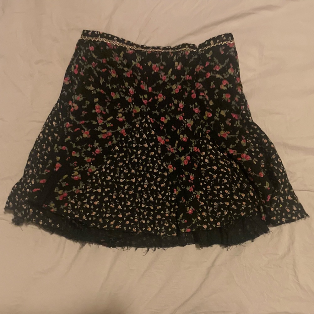 Free People Black Floral Mini Skirt
